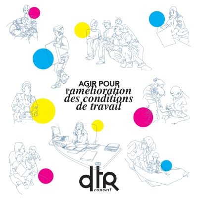 L'image contient le texte "Agir pour l'amélioration des conditions de travail" via l'expertise cse, l'expertise libre, l'expertise risque grave, entourés de travailleurs : bureau, assistante maternelle, femme qui porte un objet, salariés qui discutent, femme avec un casque de chantier,